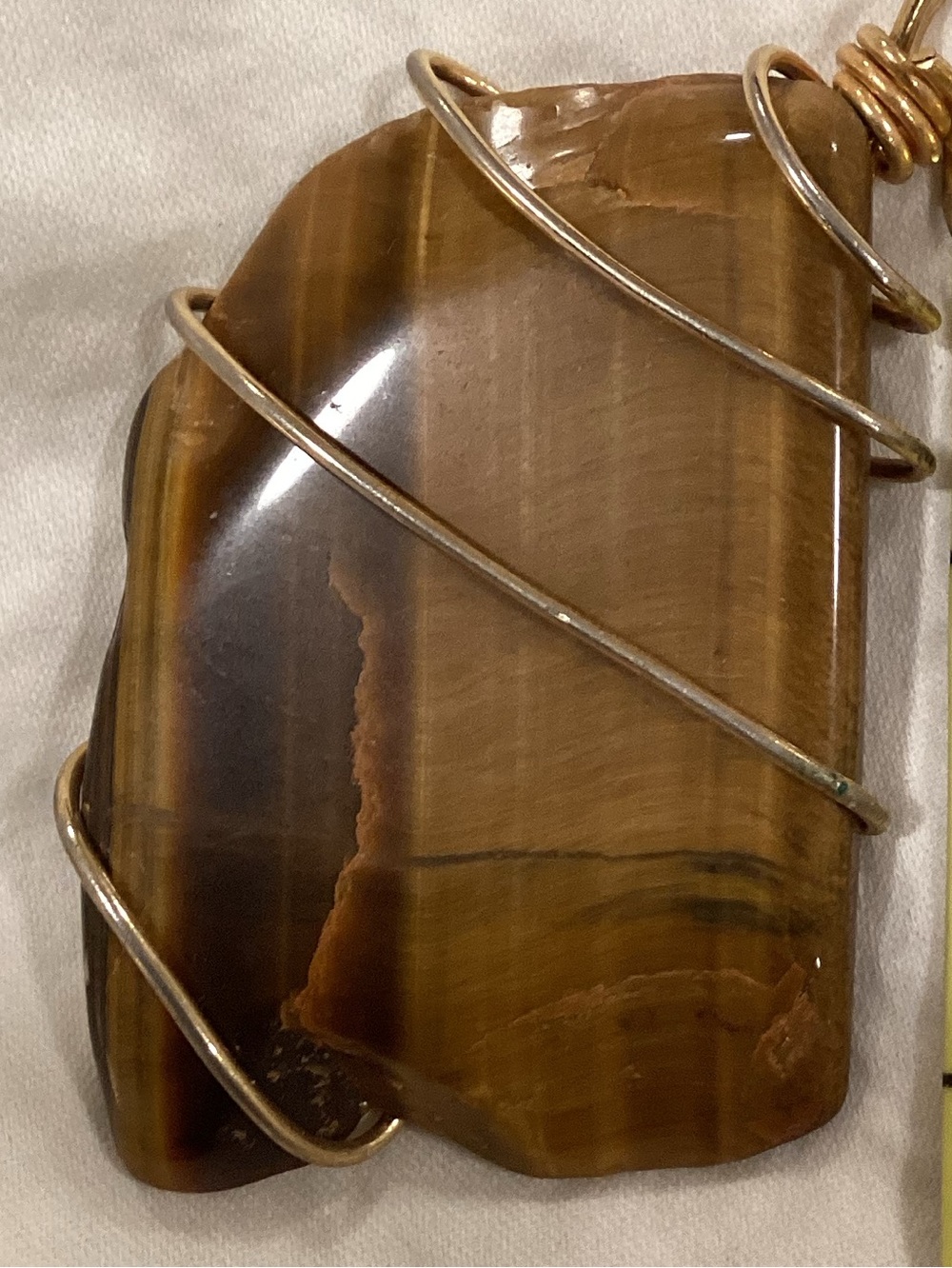 Tiger's Eye Pendant  - Unbranded VTG Older Piece wire wrapped